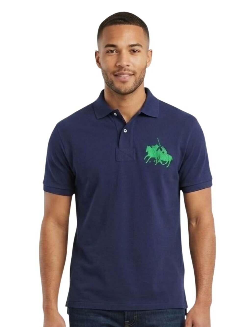 Polo Ralph Lauren Vintage Navy Green Large Polo Pony Polo Shirt Size M